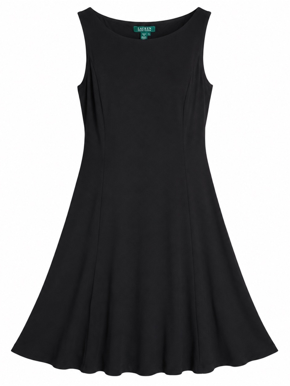 Lauren Ralph Lauren Black Wool Midi Dress Women’s 12 A-Line Boat Neck Minimalist
